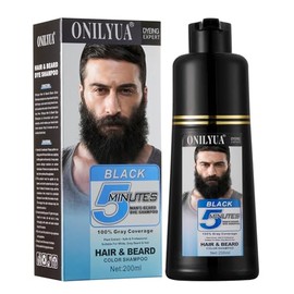 Fvquhvo Champú para Hombre para Barba y Tinte para Cabello Negro 3 En 1 - Colorante Herbal de Larga Duración para Cabello Gris, Bigote y Barba En Minutos, 6.76 Fl Oz