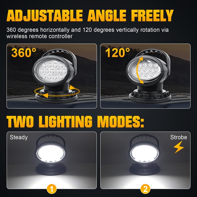 SKYWORLD 8 inch 38W LED Search Light, Portable Magnetic Base