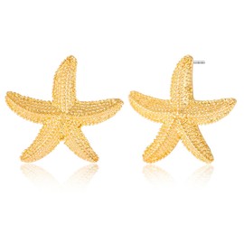 Starfish Earrings for Women,14k Gold Shell Trendy Drop Earrings Chunky Gold Statement Earrings Boho Ocean Shell Earrings Trendy Summer Beach Jewelry Gifts