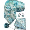 Gusleson Mens Green Tie for Wedding Silk Blue Floral Necktie