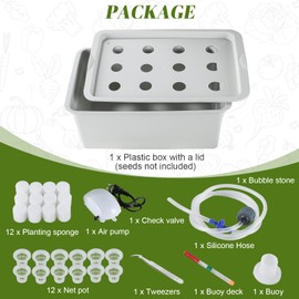 MAOPINER Indoor Hydroponic Grow Kit with Bubble Stone, 12 Sites (Holes) Bucket, Air Pump, Sponges - Best Indoor Herb Garden - Grow Fast at Home