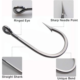 10pcs Fishing Hook Big Game Circle Hooks Extra Strong Tuna Alligator Shark Hook Stainless Steel Fish Hooks for Saltwater Size 11/0-10pcs