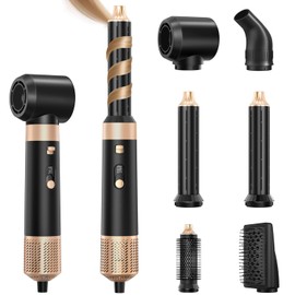 Cepillo Secador de Pelo y Cepillo Alisador 6 en 1 Multifuncional, Kit de Moldeador de Aire Caliente Profesional con 3 Ajustes de Temperatura, Estilizador Desmontable para Rizar, Voluminizar y Cabello Sin Enredos