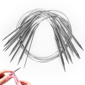 Circular Knitting Needles Set, 8 Pieces 40 cm Round Knitting Needles Set, Stainless Steel Circular Knitting Needles, Circular Knitting Needles Set Interchangeable, Knitting Needles for Socks, Hats and