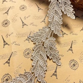 2 Yards Leaf Shape Lace Edge Trim Ribbon 9.5 cm Vintage Style Trimmings Fabric Embroidered Applique Sewing Craft Wedding Bridal Dress Embellishment DIY Party Decoration Clothes Embroidery (Khaki)