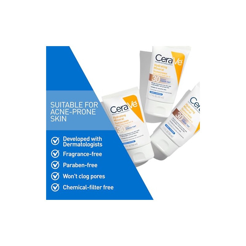 CeraVe Tinted Sunscreen with SPF 30 | Hydrating Mineral Sunscreen