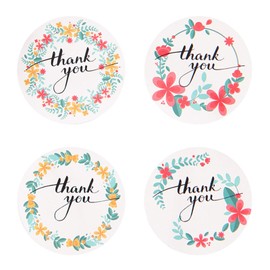 Thank You Stickers, Self-Adhesive Round Stickers with Colorful Wreath Design, Bakery Food Packaging Seal Sticker, Beautiful Decorative Labels for Small Business (240 Pcs, 1.5 Inch)
