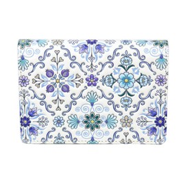 [Asakusa Bunko] Yuzen Dyeing Card Case, Business Card Holder, Orient Pattern, Genuine Leather, Edo Komon, blue