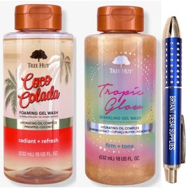 Tree Hut Coco Colada Foaming Gel Wash (18 Fl.Oz) Tropic Glow Sparkling Gel Wash (18 Fl.Oz), Packaged BRYANT DESAI SUPPLIES Pen