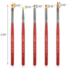 WOKOTO 5Pcs Nail Brushes For Acrylic Application Gel Builder Brushes Wooden Nail Ombre Pen Manicure Gradient Design Tools