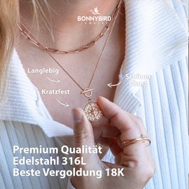 BONNYBIRD® Compass Women's BonnyCompass Necklace - Premium Necklace Women's with Compass Pendant Made of Stainless Steel in Silver, Gold and Rose Gold, 100% Waterproof and Skin Friendly, Stainless