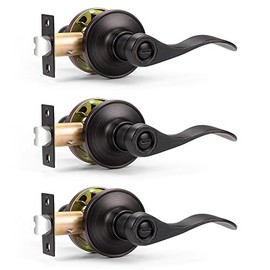 Probrico Wave Style Privacy Door Handles Interior Oil Rubbed Bronze Door Lever Lock Keyless Door Lockset for Bedroom and Bathroom Reversible Door Handle Knob for Left and Right Handed Doors, 3 Pack