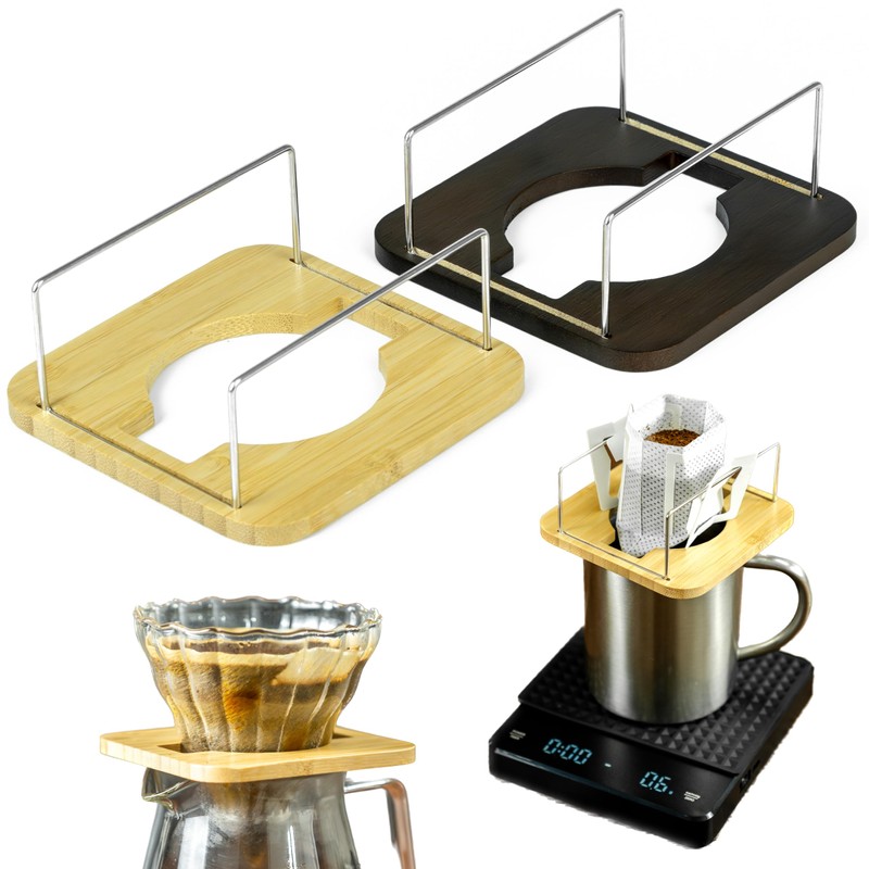 NEOUZA Bamboo & Stainless Steel Coffee Stand, 2-in-1 Drip Bag