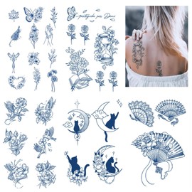 Jagua Tattoos Tattoos 5pcs Set Waterproof Korean Henna Tattoo Butterfly Flower Heart Waterproof Long Lasting Fashion Cute Women Tattoo Sticker Easy to Apply on Body, Shoulder, Neck, Chest, Back, Arms,