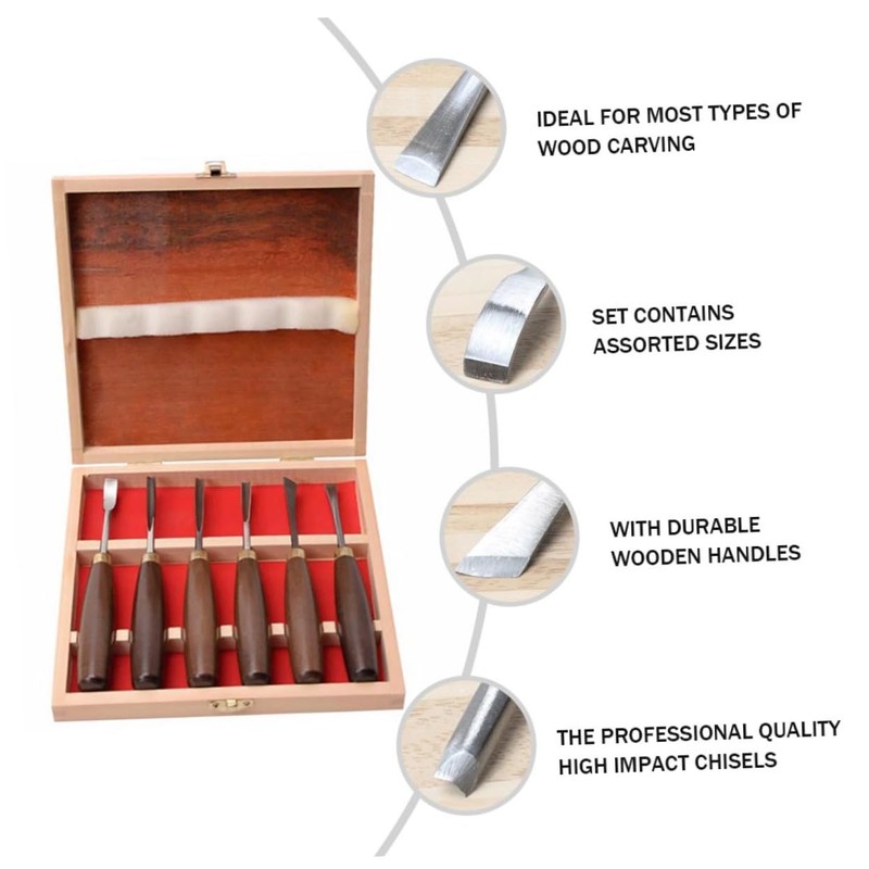 Tofficu 6pcs Walnut Handle Wood Carving Chisel Set Durable Hand
