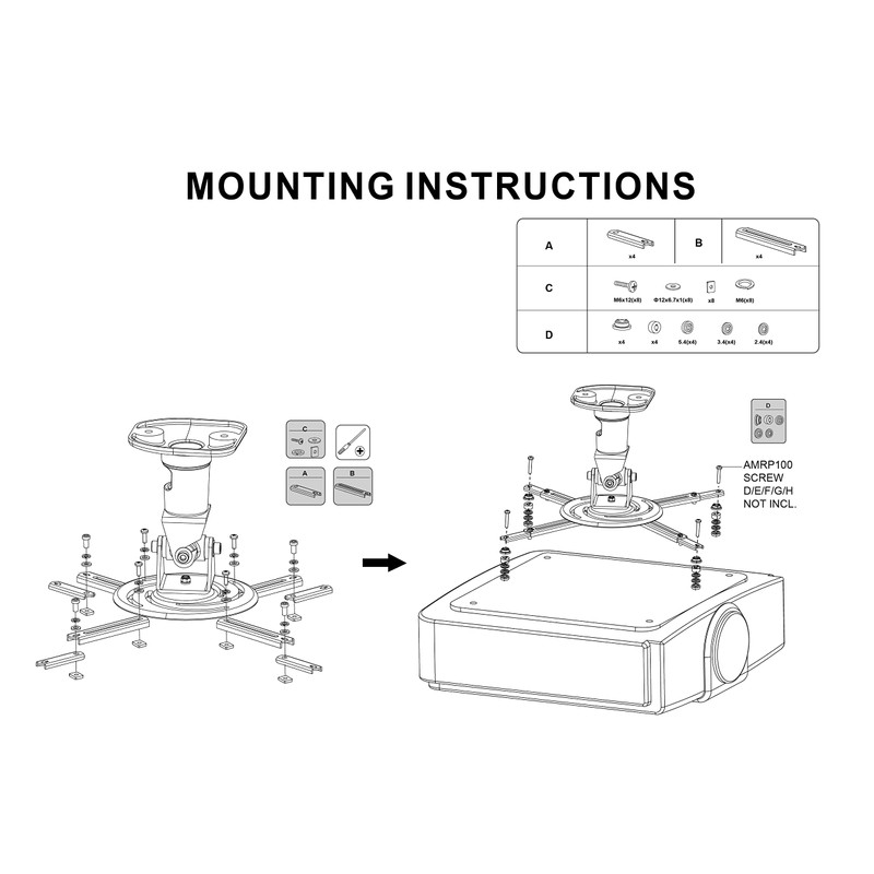 Amer Universal Projector Extension Arms (Mount Points up to 15.7"