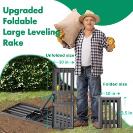 Lawn Leveling Rake, Foldable 26.7"x10" Level Lawn Tool with Curved Edge,Heavy Duty Lawn Level Tool, 6FT Long Handle Lawn Leveler for Yard Garden Golf Course, Soil Sand Dirt Spreading Leveling Rake