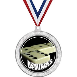 Dominoes Medal, 2 1/2" Silver Glitter Dominoe Games Medals, Great Dominoes Awards 1 Pack Prime