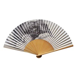 Washi Hand Fan Dragon Pattern, white