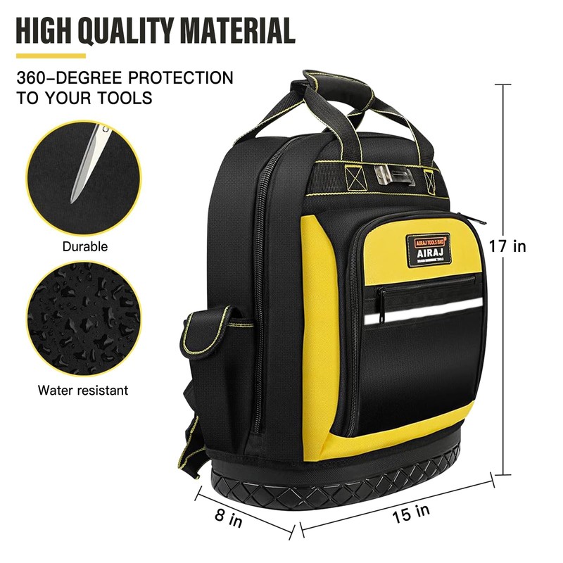 AIRAJ Heavy Duty Tool Backpack,17 Inch Tool Bag Backpack with