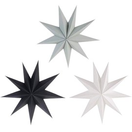 Paper Christmas Decorations, 9 Pointed Paper Star Lanterns Christmas Tree Decorations, Xmas Decorations Hanging Paper Stars, Wedding Home Party Decoration (30cm 3pcs Grey-Black-White)