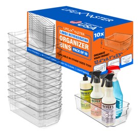 Lifemaster 10-Piece Stackable Refrigerator Bin Organizer Set with Easy Grip Handles - Clear Multi-Purpose Storage Bins for Fridge and Pantry Use