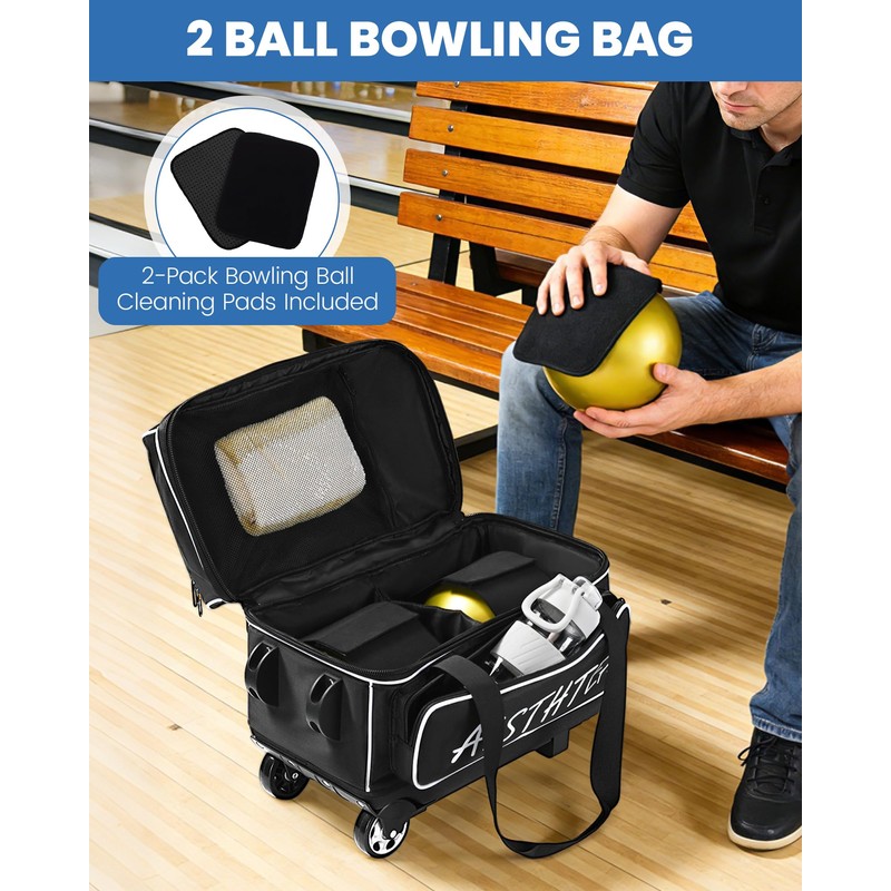 Aisthtea 2 Ball Bowling Bag with Wheels, Bowling Bags 2