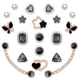 WAQYGZO 20 Pcs Black Shoe Charms Chain Accessories for Women Pearl Flower Clog Shoe Decoration Charms Rhinestone Shoes Charms Bling Cute Decor for Party Birthday