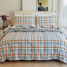 Elegant Comfort Soft 4-Piece 100% Turkish Cotton Flannel Sheet Set - Premium Quality, Deep Pocket Fitted Sheet, Ultra Soft, Cozy Warm Flannel Sheets - Queen, Plaid Coral