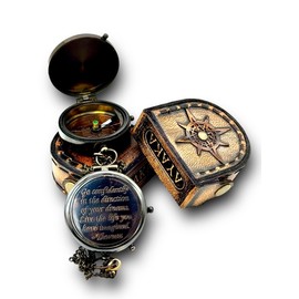 The Ayaka Brass Antique Pocket Compass, Thoreau's Quote, Working Compass, Anniversary/Wedding/Groomsmen Gift - Black Antique
