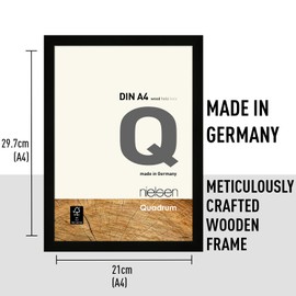 nielsen Quadrum Wooden Picture Frame Black A4, 21x29.7cm with Float Glass and Push and Turn Clips