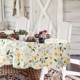 Yighty Oval Floral Tablecloth 60 x 84 inches, Yellow Floral Watercolor Table Cloth, Waterproof Wrinkle Resistant Tablecloth, Spring Summer Decoration for Holiday Kitchen Dining Room