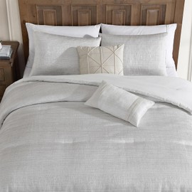 TAHARI Home - Queen Size Comforter, 5-Piece Jacquard Bedding Set with Matching Shams & Decorative Pillows (Olivia Collection, Ivory)