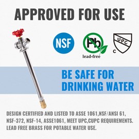 SUNGATOR Frost Free Sillcock, 12" Push Fit Anti-Siphon Hydrant, 3/4-Inch Hose Bibb x 1/2-Inch Push Adapter, No Lead Brass Valve with Tape & Disconnect Clip, Push-to-Connect