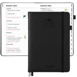 Calendar 2025 2026, A5 Weekly Planner 12 Month Appointment Calendar from August 2025 to July 2026, Planner 2025 2026 Book Calendar, Notebook with Calendar Book for School Office (Black)