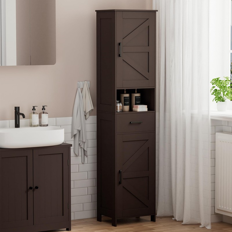 Homhedy 67" H Tall Bathroom Storage Cabinet with 2 Barn