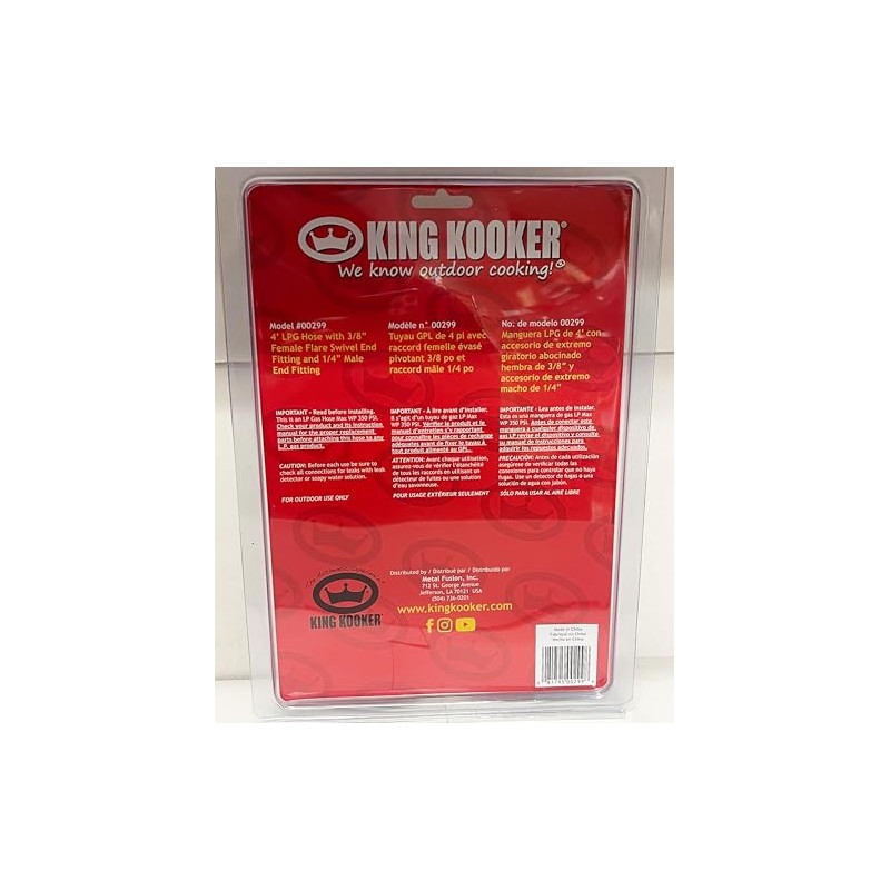 King Kooker 4’ LPG Hose with 3/8” Female Flare Swivel