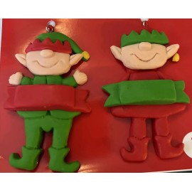 Christmas House Clay Like Elves Character Ornament Hanging Decorations 2 Pcs Christmas House