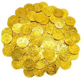 JOWILIN Pirate Coins Set, 100 Pcs Plastic Pirate Gold Coins, Treasure Hunt Coins, Fake Pirate Coins for Pirate Adventure Themed Supplies, Birthday Party Props, Pirate Party Favors