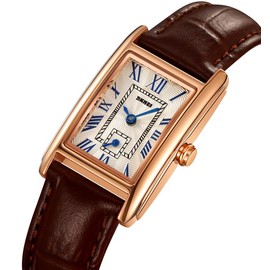 Dress Watch for Women Business Casual Square Watch with Brown Leather Strap