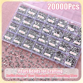 20000Pcs Silver Half Pearls Gems for Crafting, Flatback Half Round Pearl for Nails, 6 Sizes ABS Silver Pearl Beads Gems Charms for Crafts Nails Art DIY Embellishment Shoes Clothes Bags DIY Making