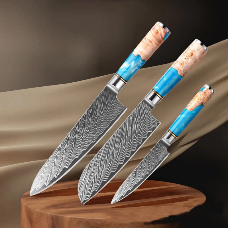 LONSDOW Luxurious 67 Layers Damascus Kitchen Knife Set Chef Nakiri