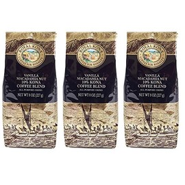 ROYAL KONA COFFEE - Medium Roast Ground Coffee, Vanilla Macadamia Flavor, 8 Ounce (Pack of 3)