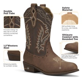 Rollda Kids Cowboy Boots Western Round Toe Cowgirl Boots for Boys Girls Toddler/Little Kid/Big Kid