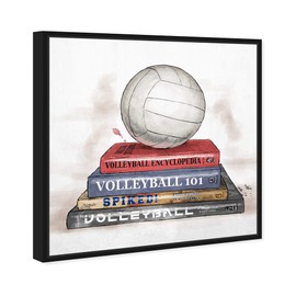 Hatcher and Ethan Sports and Teams Wall Art Framed Canvas Prints Books' Volleyball Home Décor, 20" x 20", White, Blue