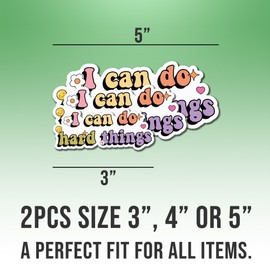 (2pcs) Motivational Stickers Positive Quote Stickers I Can Do Hard Things Colors Vinyl Stickers, Weather-Resistant Sticker for Water Bottles, Laptop, Window, Car 2pcs Size 3"