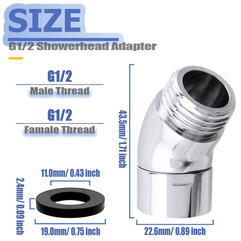 Mesee 2 Packs Shower Head Adapters 135 Degree Angle Shower-Head