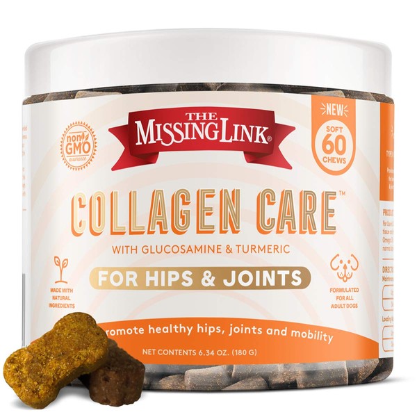 The Missing Link Collagen Care Soft Chew Nutritional Treats for Dogs - Collagen, Glucosamine, Chondroitin & Turmeric - Mobility & Anti-Inflammatory Support - Hip & Joint 60 Count