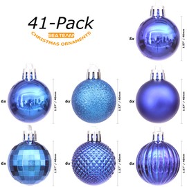 Sea Team 41-Pack Christmas Ball Ornaments with Strings, 40mm/1.57" Small Size Baubles, Shatterproof Plastic Christmas Bulbs, Hanging Decorations for Xmas Tree, Holiday, Wedding, Party, Blue