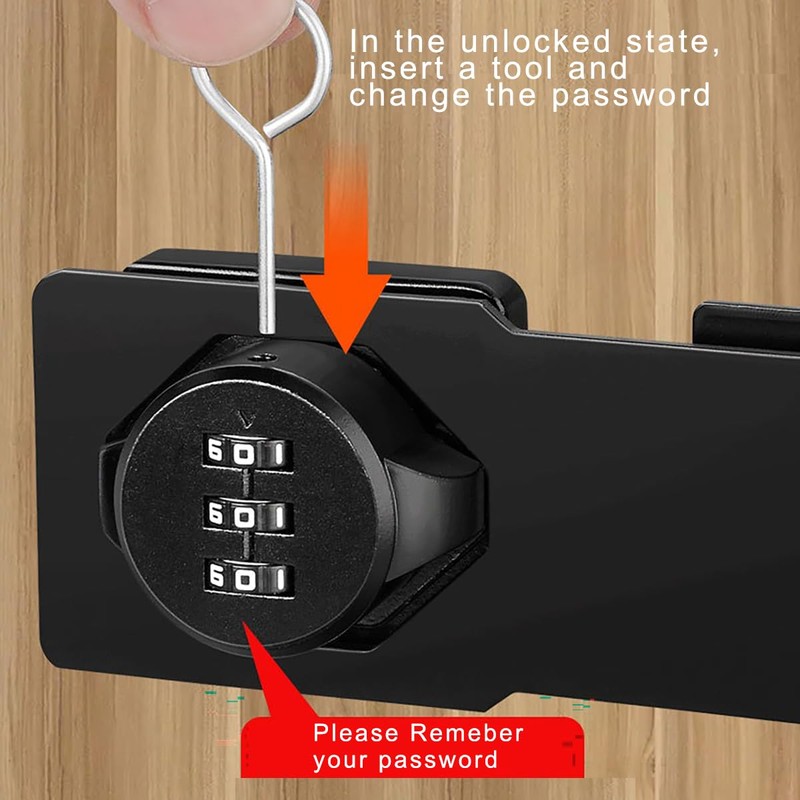 VIDYSUFYR Password Rotary Hasp Locks, 90 Degree Door Security Slide